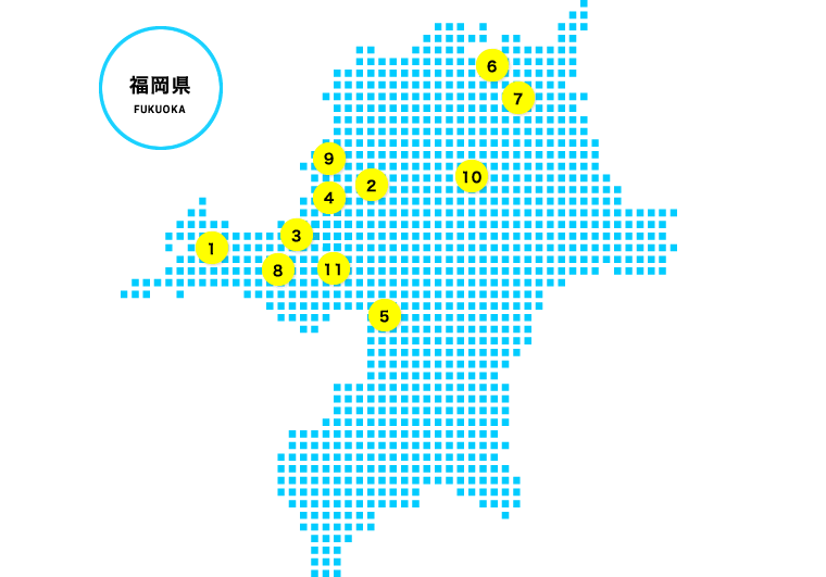 各大学の所在地を示した福岡県のイメージ図