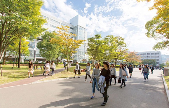 Students walking in the university campus